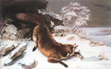 El zorro en la nieve Realismo realista pintor Gustave Courbet animal Pinturas al óleo